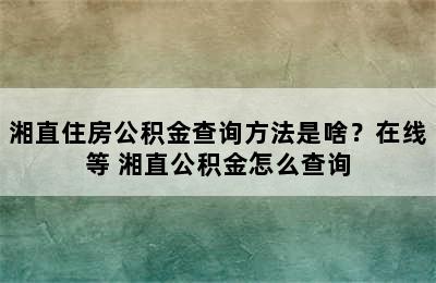 湘直住房公积金查询方法是啥？在线等 湘直公积金怎么查询